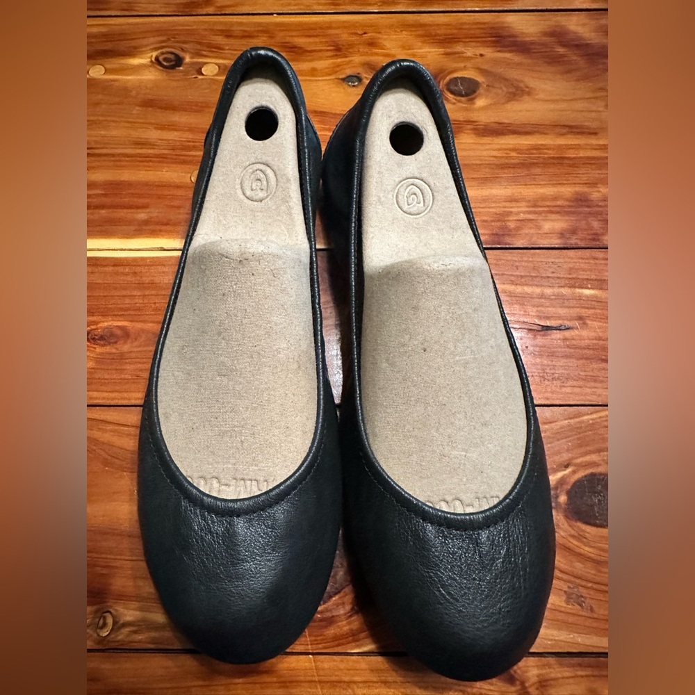 Black Leather Tieks Women's Flats - Picture 2 of 3